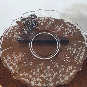 Vintage Fostoria Navarre etched clear glass handled cake plate, Elegant Plate